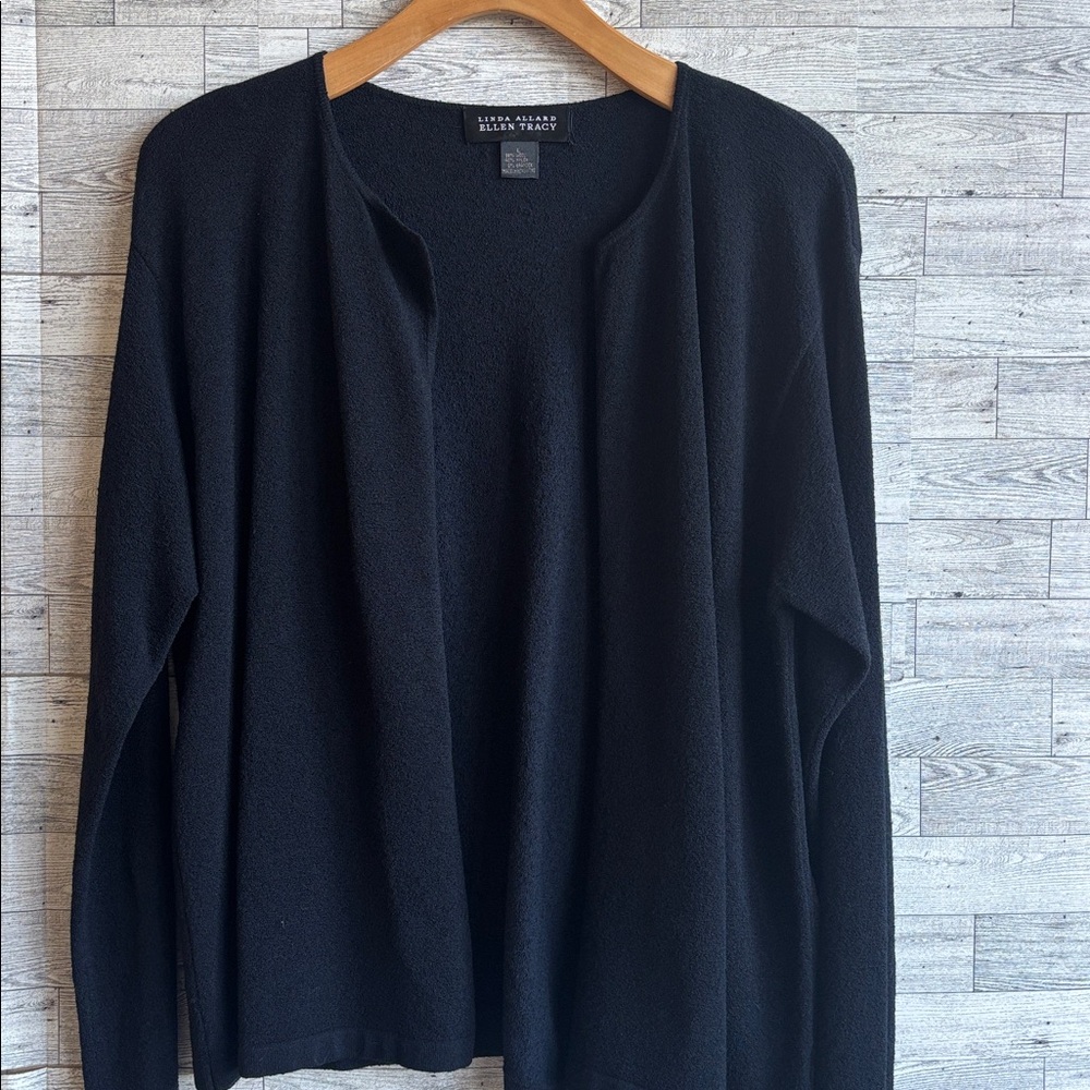 Black Wool Cardigan Sweater Open Front Ellen Tracy women’s large